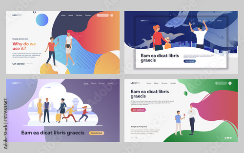 Set of family spending holidays together. Flat vector illustrations of couple on romantic date. Family leisure activities, romantic relationship concept for banner, website design or landing web page