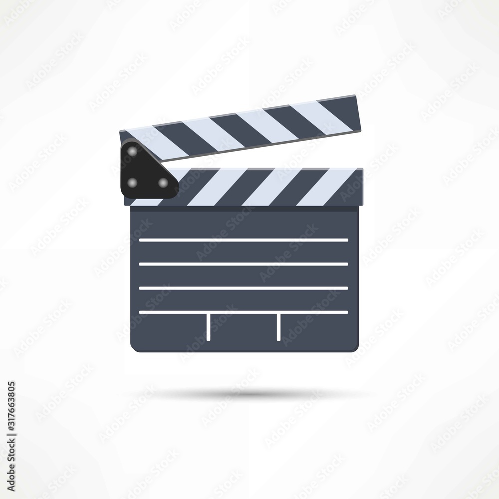 Movie clapper icon with shadow on a white background.