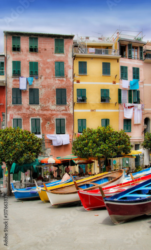 Houses and Boats in Beautiful Vernazza, Italy