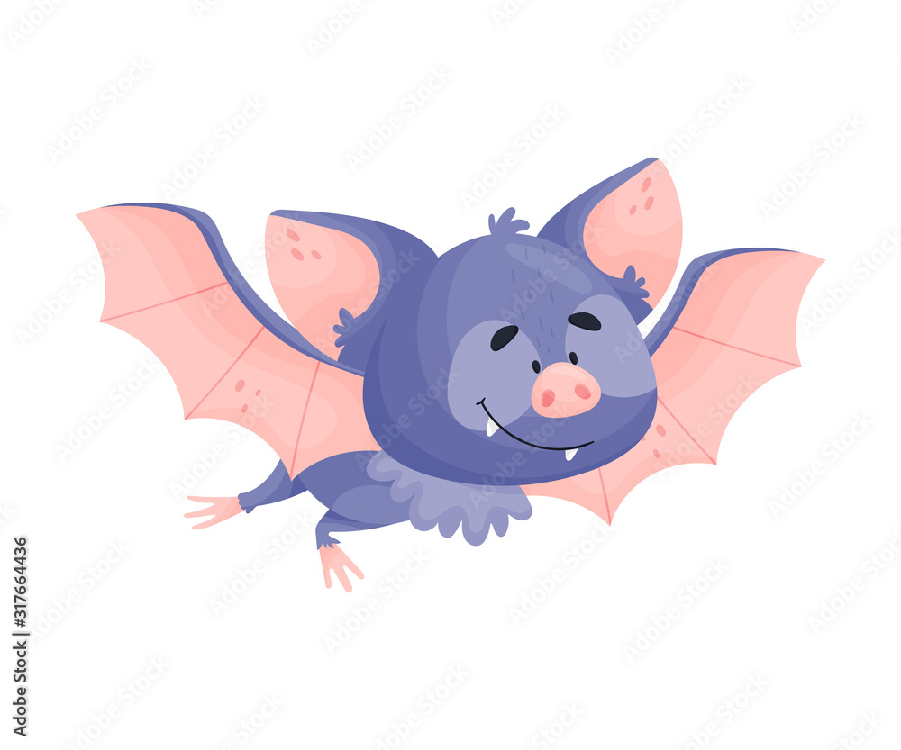Cute Bat Character Waving Wings Isolated on White Background Vector Illustration