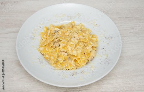 Farfalle pasta with olive sauce