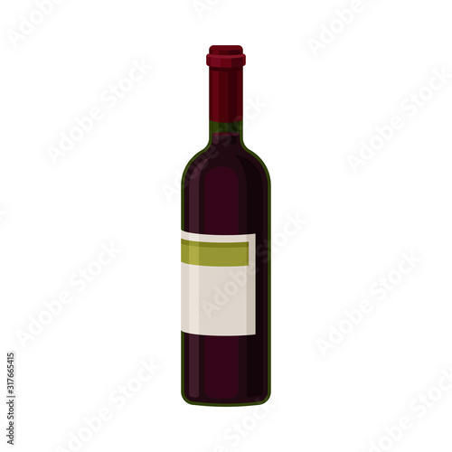 Single Bottle of Red Wine With Blank Label Vector Illustration