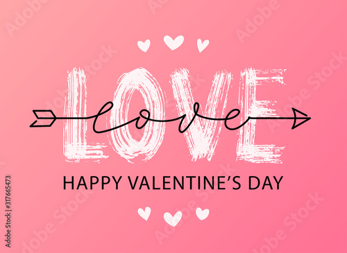 Happy Valentines Day. Vector illustration isolated on white background. Hand drawn text lettering for Valentines Day greeting card. Calligraphic design for print cards, banner, poster