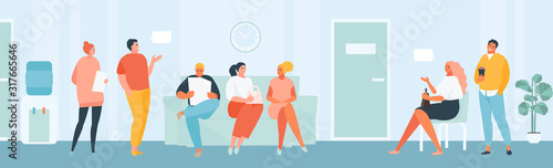 Group of people queue at the office or clinic. Bureaucracy and turn vector illustration