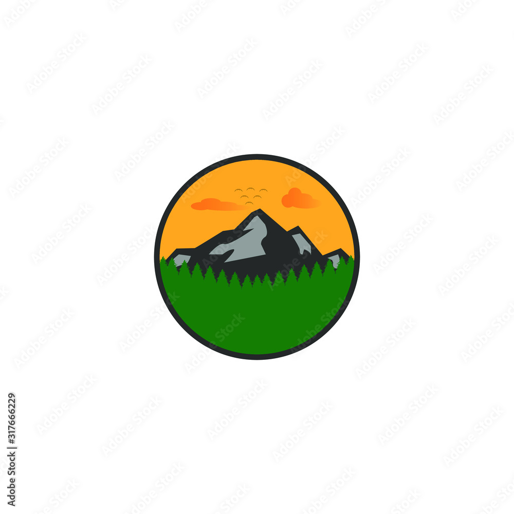 mountain logo. with mountain and tree illustration design combined into one unique and elegant logo. colorful texture. white background. modern template. for corporate brands and graphic design.