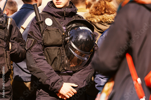 Photography Police serve at public events. Meeting, demonstration