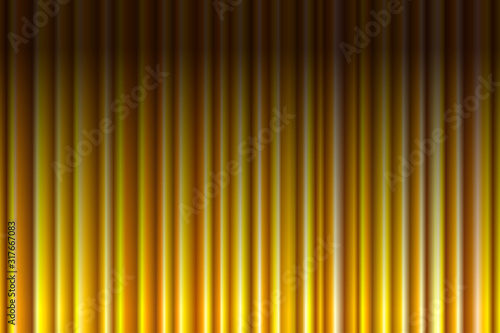 Closed luxury gold curtain with many shadow stage background spotlight beam illuminated. Theatrical velvet fabric drapes stage opening ceremony. Vector gradient illustration