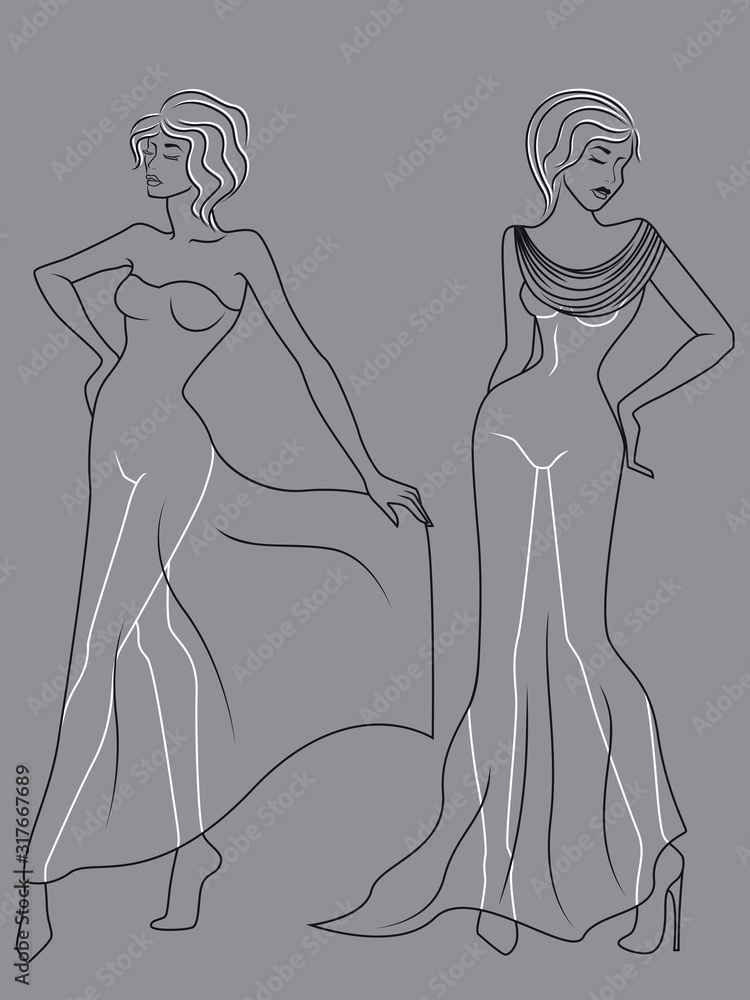Outline of two charming ladies Outline of two charming ladies