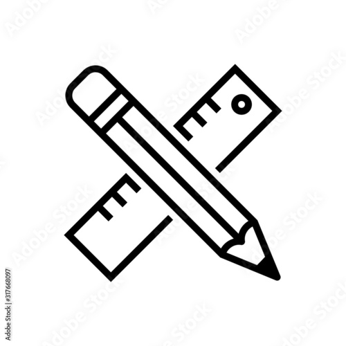 pencil and ruler icon, creativity progect, thin line symbol