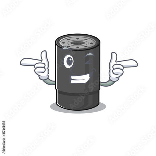 mascot cartoon design of oil filter with Wink eye