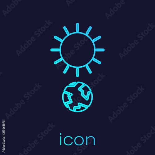 Turquoise line Solstice icon isolated on blue background. Vector Illustration