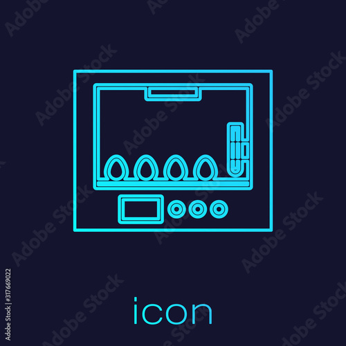 Turquoise line Incubator for eggs icon isolated on blue background. Vector Illustration