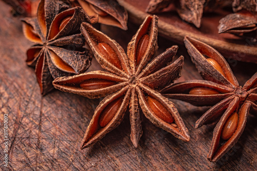 Close Up of anise that provides high nutritional value with warm light in the kitchen