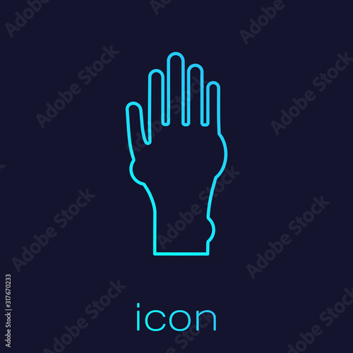 Turquoise line Hand with psoriasis or eczema icon isolated on blue background. Concept of human skin response to allergen or chronic body problem. Vector Illustration