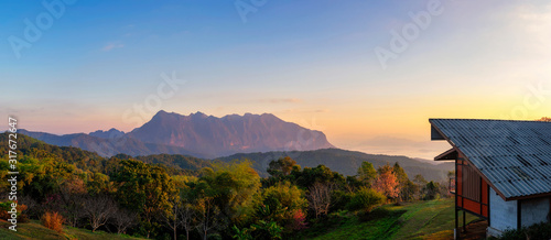 Fototapeta Naklejka Na Ścianę i Meble -  Beautiful Panoramic scenery in the morning Doi luang chiang dao with a sea of mist at Doi mae taman san pa kia chiang mai thailand.