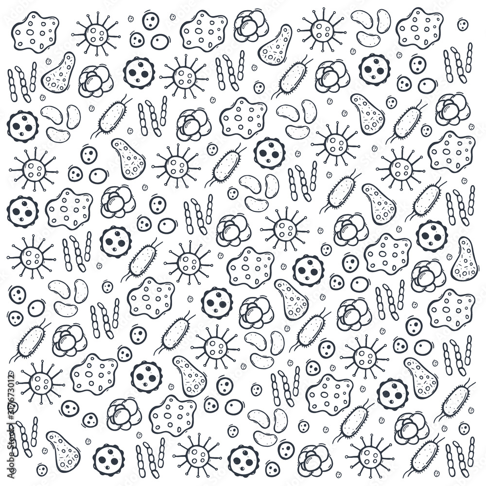 Background with virus. Vector illustration with hand draw doodle elements. Background with virus. Vector illustration with hand draw doodle elements.
