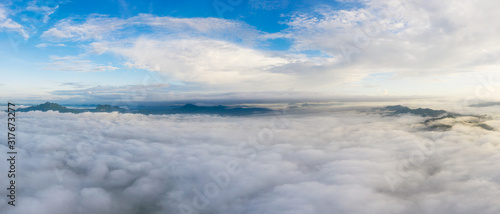 Panoramic Fog and clouds over Mountains