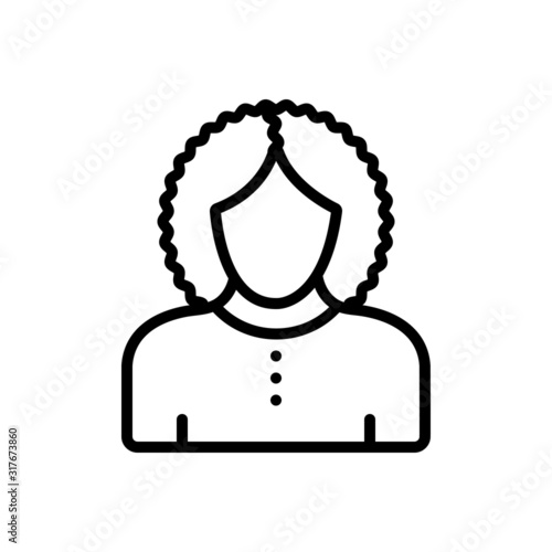 Black line icon for curly hair woman