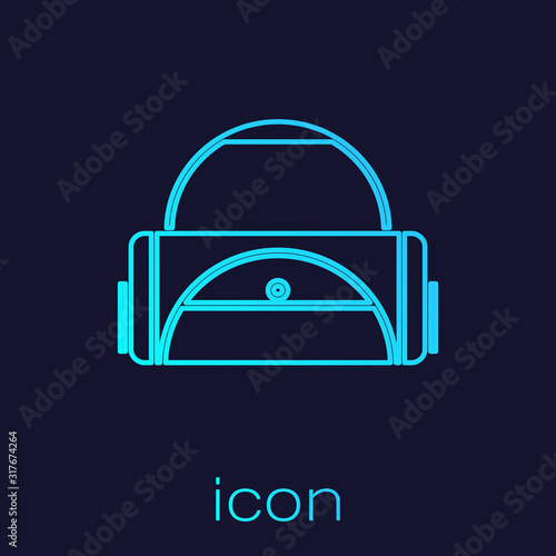 Turquoise line Sport bag icon isolated on blue background. Vector Illustration