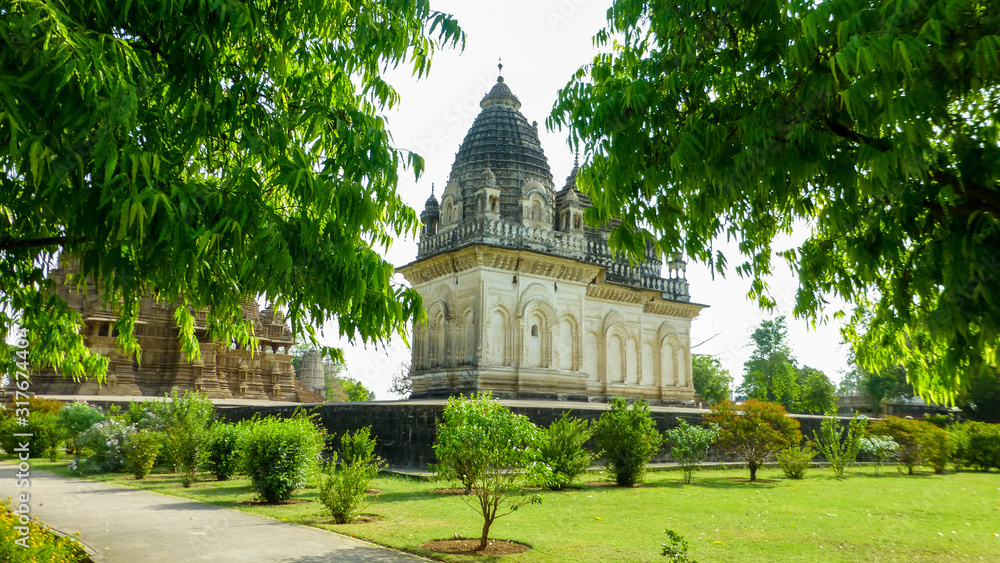 Famous indian Madhya Pradesh tourist landmark - Kandariya Mahadev Temple, Khajuraho, India. Unesco World Heritage Site