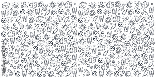 Background with virus. Vector illustration with hand draw doodle elements.