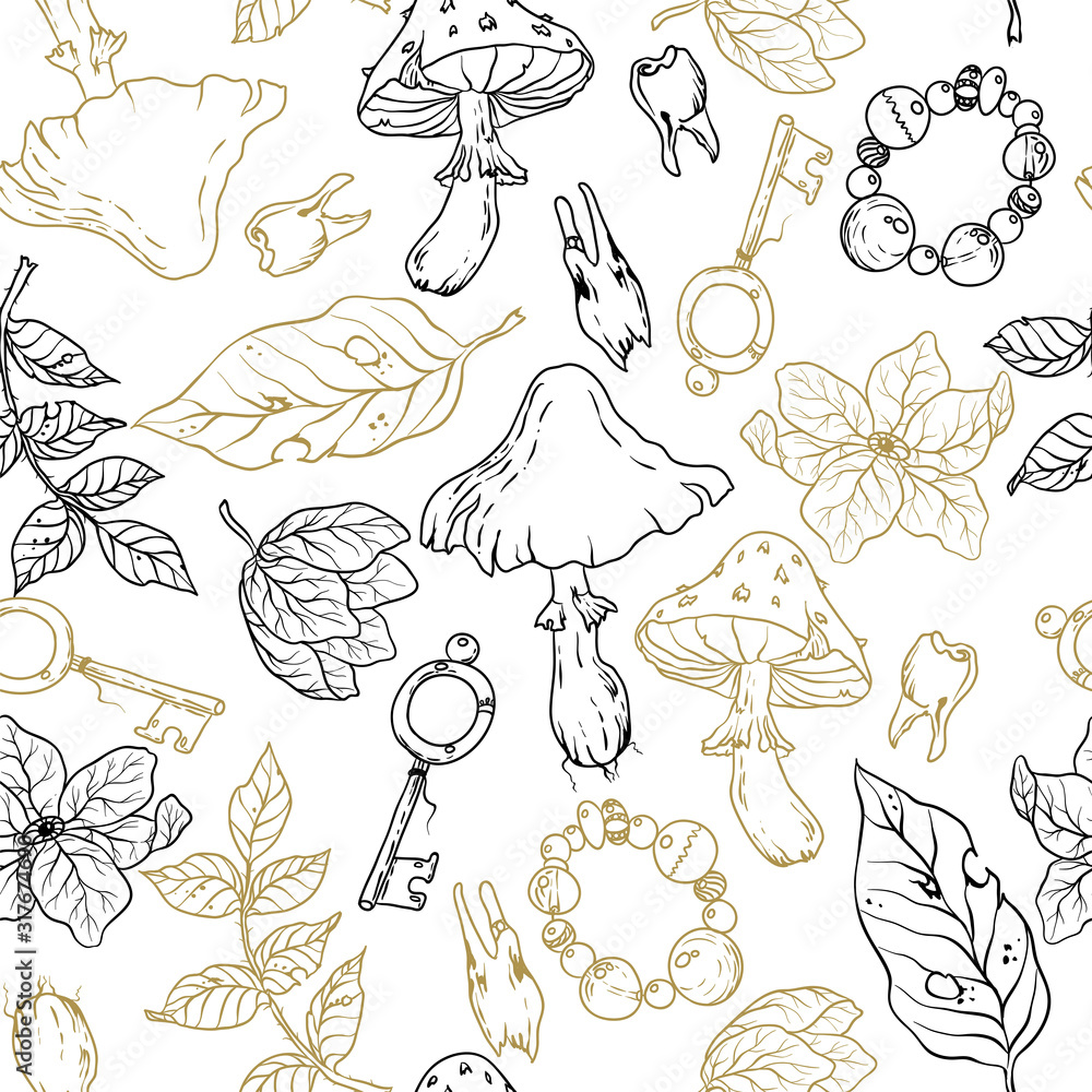 Witchcraft Seamless pattern doodle style in vector illustration