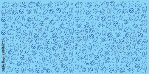 Background with virus. Vector illustration with hand draw doodle elements.