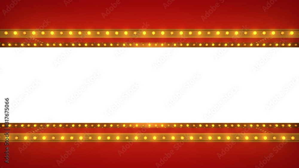 Red marquee light board sign retro screen. 3d rendering