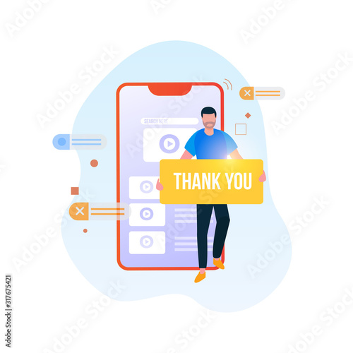 People with thank you sign board for video creator concept