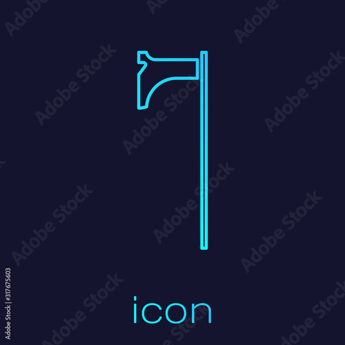 Turquoise line Medieval axe icon isolated on blue background. Battle axe, executioner axe. Medieval weapon. Vector Illustration