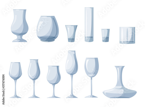 Transparent empty glassware for degustation set