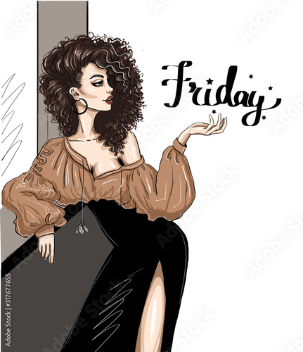 curly woman profile looking on her left