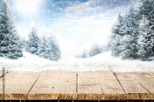 Wallpaper Mural Desk of free space and winter landscape  Torontodigital.ca