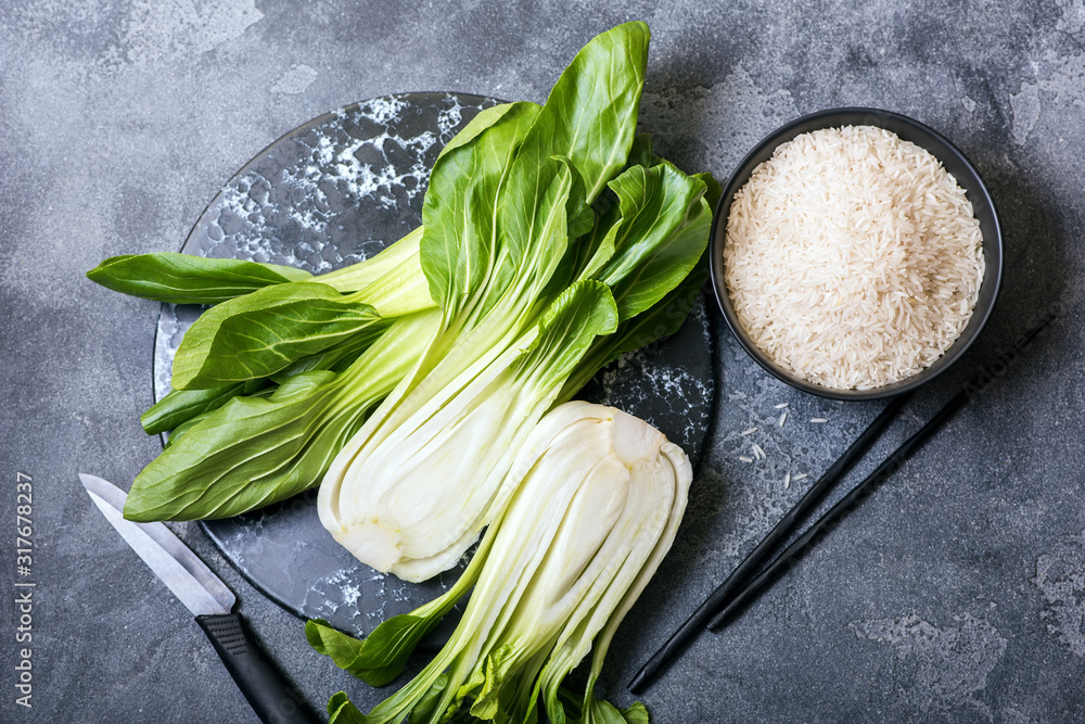 Fresh pak choi, bok choy cabbage for asian cooking - obrazy, fototapety, plakaty 