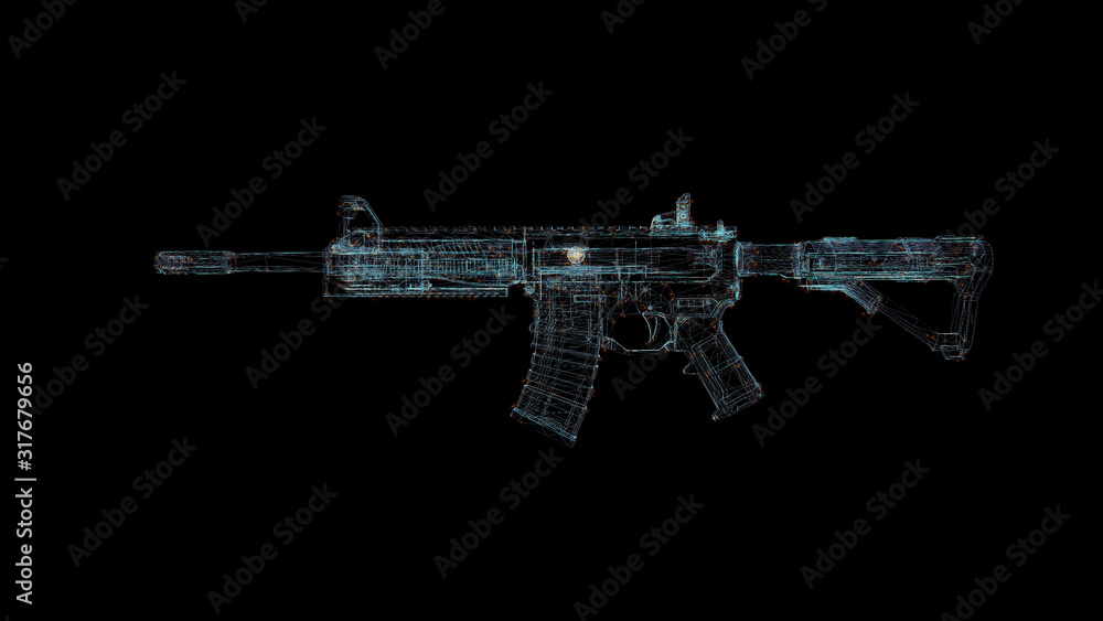 Weapon Hologram Wireframe. Nice 3D Render on a black background Weapon Hologram Wireframe. Nice 3D Render on a black background