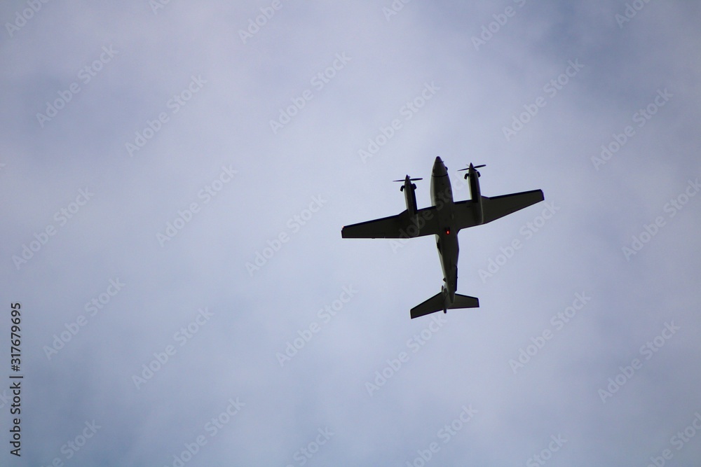 Twin Prop Airplane in the Sky Twin Prop Airplane in the Sky