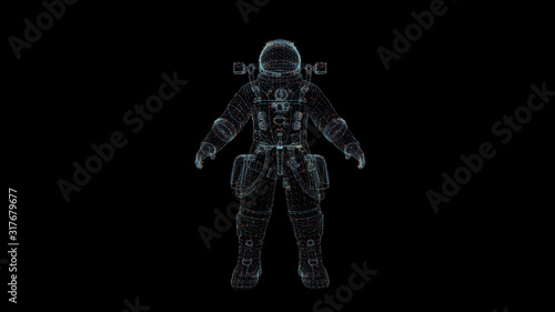 Astronaut Hologram Wireframe. Nice 3D Render on a black background
