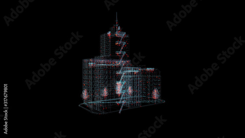 Building Hologram Wireframe. Nice 3D Render on a black background
