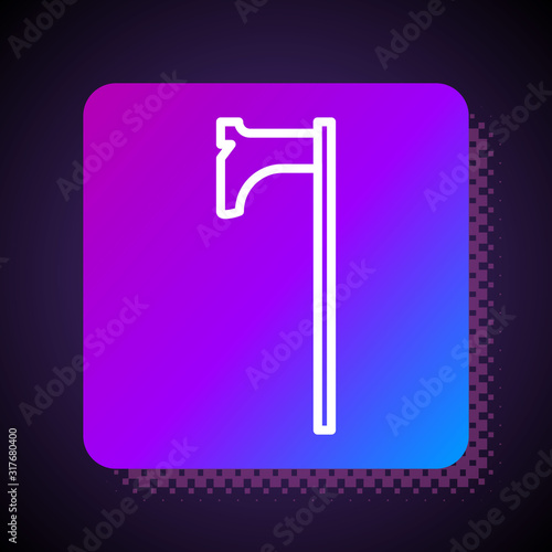 White line Medieval axe icon isolated on black background. Battle axe, executioner axe. Medieval weapon. Square color button. Vector Illustration