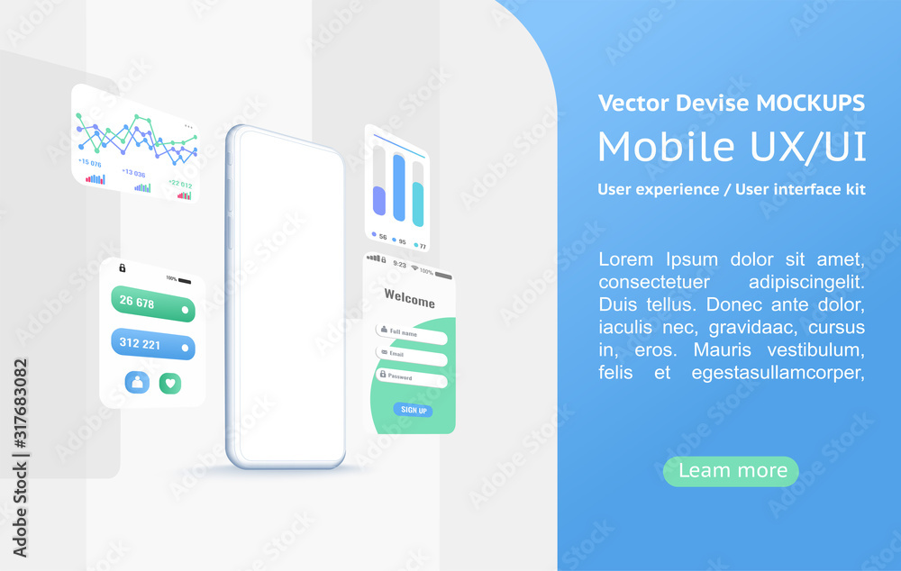 Smartphone screen, phone mockup. 3d isometric illustration cell phone ...