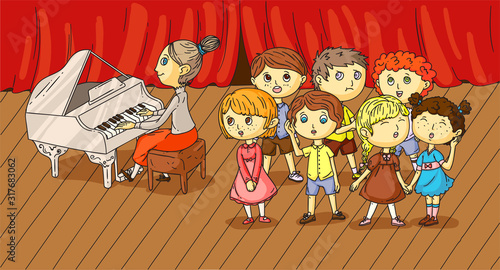 Children choir performance on stage illustration