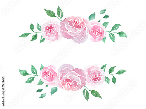 Pink rose water color, Border and frame