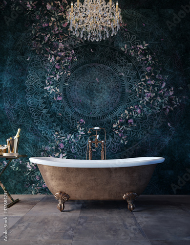 Luxurious bathtub standing in an expensive bathroom.