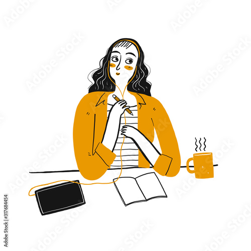 Cute girl thinking idea at her office
