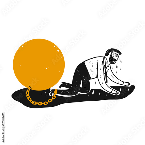 Businessman chained with large steel ball