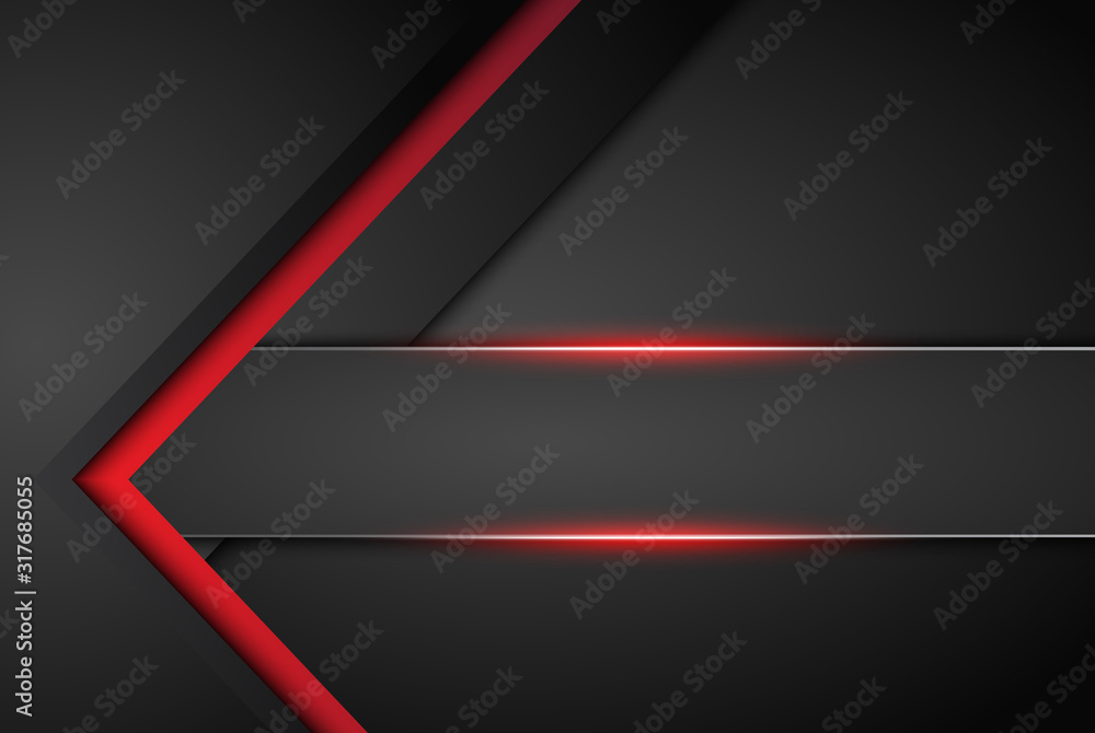 High contrast dark grey and red stripes with shadows and lights on gradient background. Abstract grunge tech graphic banner design. Vector Illustration EPS10