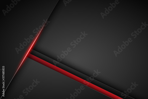 High contrast dark grey and red stripes with shadows and lights on gradient background. Abstract grunge tech graphic banner design. Vector Illustration EPS10