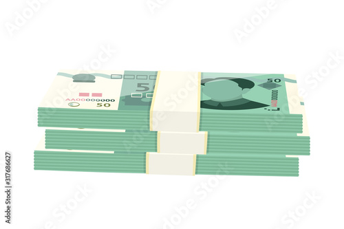 Chinese yuan banknote stack isolated on white