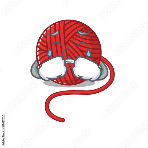 Sad of red wool yarn cartoon mascot style