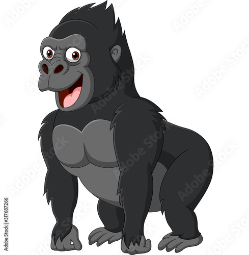 Cartoon funny gorilla on white background